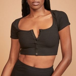 Reformation Black Ribbed Crop Top